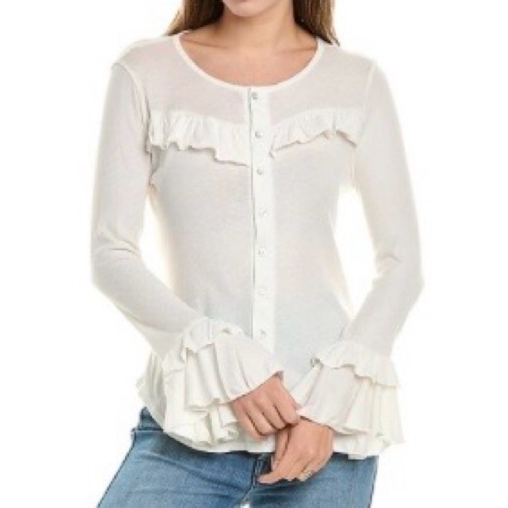 Chaser White Ruffle Button-Up Top - Picture 1 of 9